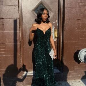 Green Sequin Strapless Prom Gown